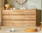 TEENFON 9 Drawer Dresser for Bedroom, 63" Wide Dressers & Chest of Drawers with Curved Profile Design, Wood Closet Storage Dressers Organizer for Bedroom, Living Room, Natural