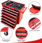 7 Drawers Rolling Tool Cart on Wheels, Multifunctional Organizer Tool Chest Tool Case, Trolley Tool Storage Tool Box for Workshop,Garage,Repair Shop (7 Drawers 24.2" W×12.9" D×29.9" H-Red)