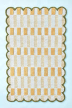 Hand-Tufted Wool Area Rug with Scalloped Edges, Plaid Pattern, Cozy Soft Accent Rug for Living Room, Bedroom, and Nursery, Handmade Decorative Carpet (5x8 Feet)