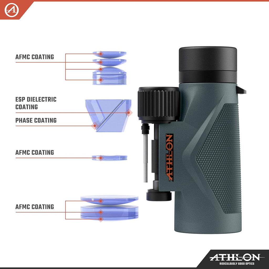 Athlon Optics 8x42 Midas UHD Gray Binoculars with ED Glass for Adults and Kids  High-Powered Binoculars for Hunting  Birdwatching  and More