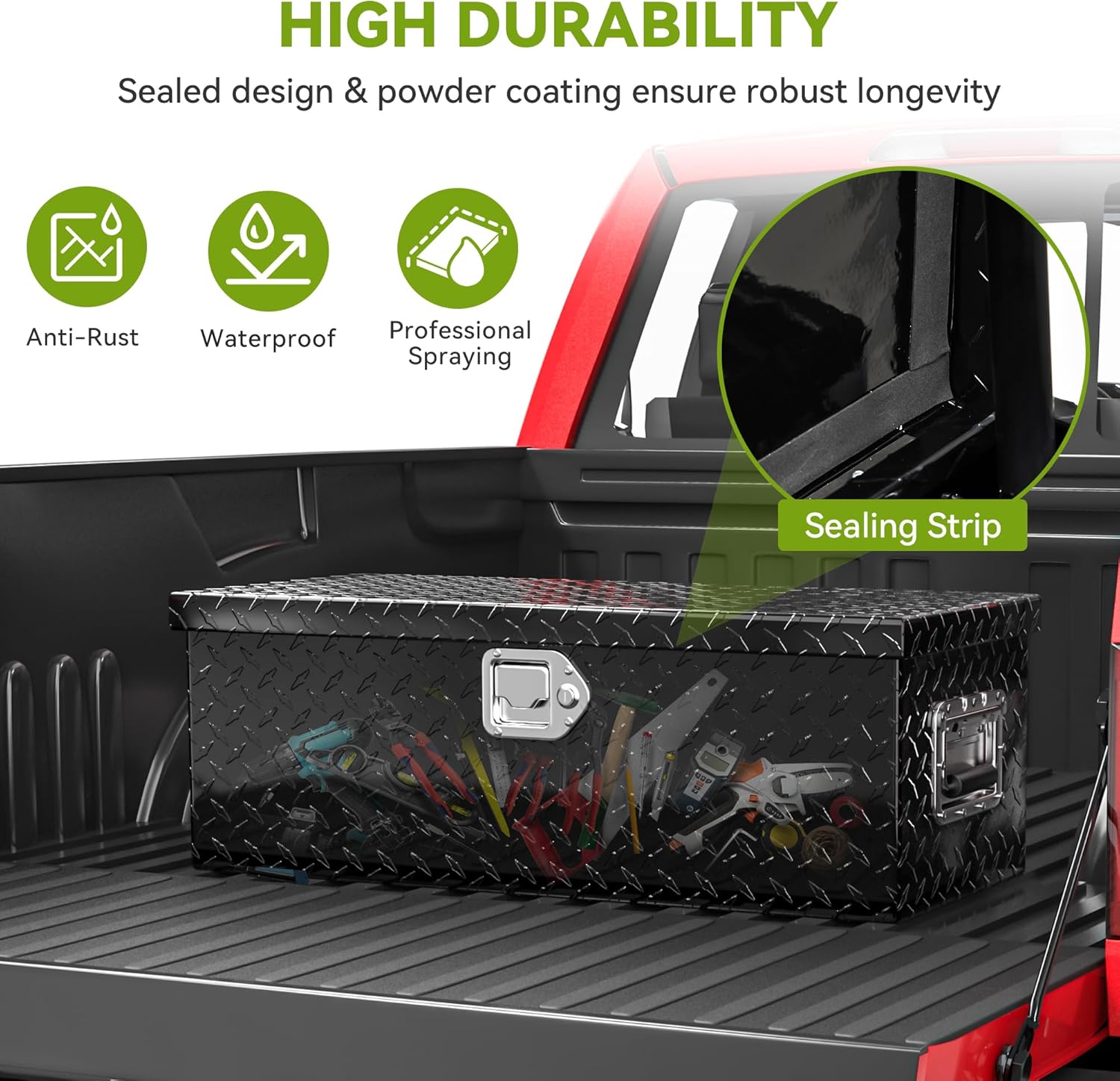 AUTOSAVER88 30 Inch Truck Bed Tool Box, Heavy Duty Aluminum Diamond Plate Tool Box Chest, Waterproof Chest Storage Box with Sliding Shelf and Lock for Trucks, Trailers, RVs, Warehouses