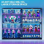 AMERLIFE RGB Display Cabinet with Adjustable Glass Shelves, 4-Tier Storage Case with LED Lights & Press-to-Open Doors, Modern Display Shelf for Collectibles, Black 70" H×45" L×16" D