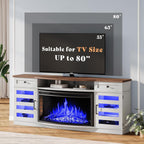 AMERLIFE Farmhouse Living Room Table Set of 4, Include 70" Fireplace TV Stand with 36" Curved Electric Fireplace, Coffee Table & 2 End Tables with Charging Station, White+Barnwood