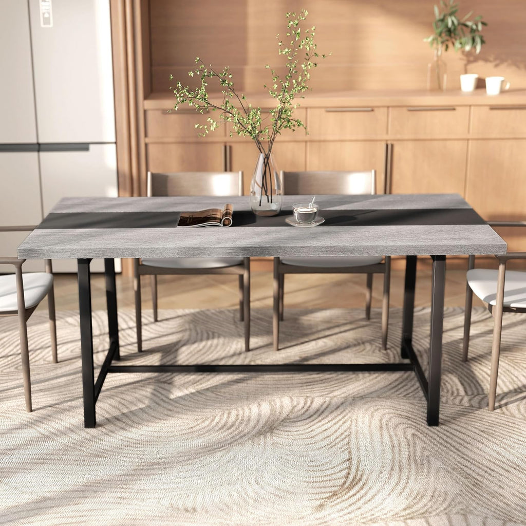 HOMCOM Industrial Dining Table for 8 People, 70.9" Long Rectangular Kitchen Table with Large Tabletop and Steel Legs for Dining Room, Distressed Gray