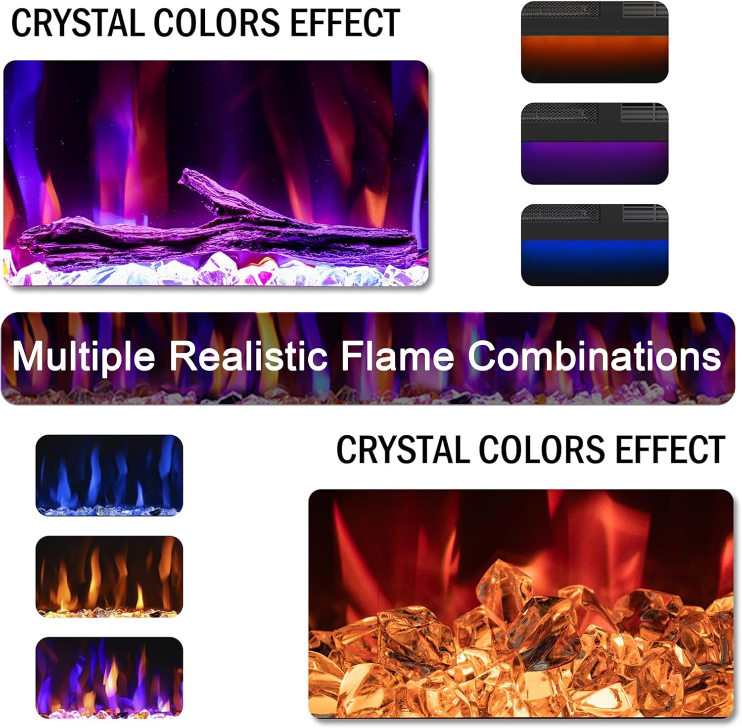 72 Inch Slim Electric Fireplace, Recessed in‑Wall or Wall Mounted, Ultra‑Narrow Frame, Realistic LED Flames with 3 Flame Colors & 3 Top Light Colors, Remote Control, Timer