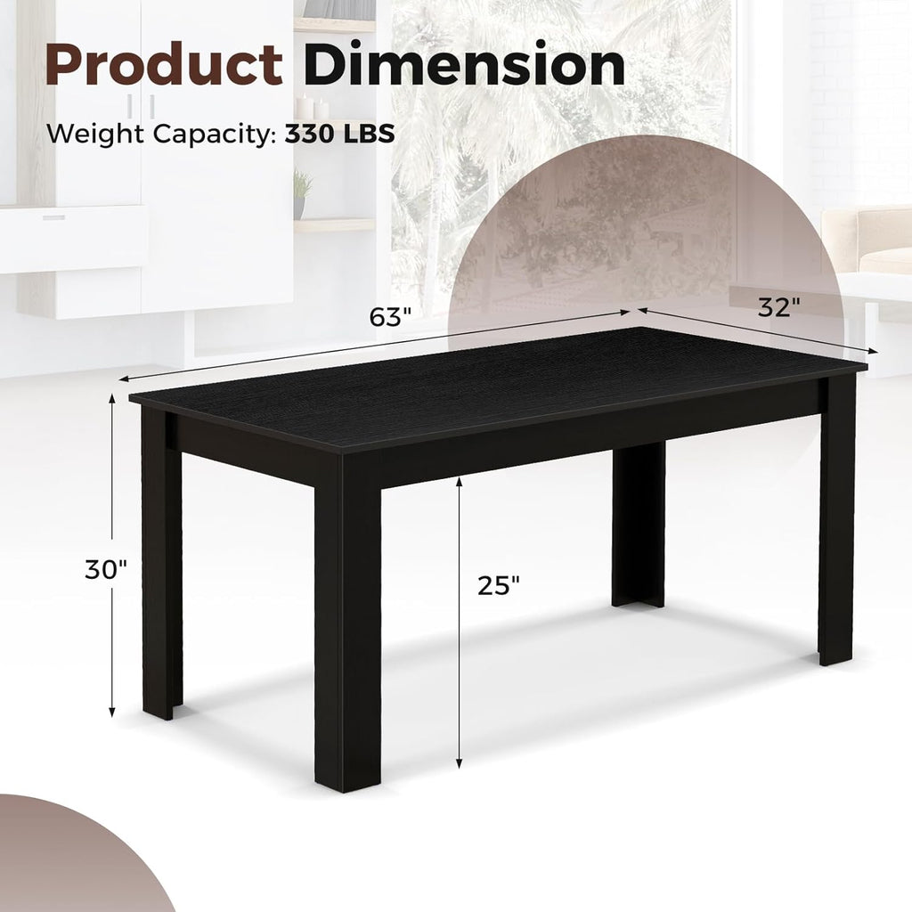 COSTWAY Rectangular Dining Table for 4-6 People, 63' Farmhouse Dinette with Large Computer Workstation, Modern Kitchen Table for Apartment, Living Room, Restaurant (Black)