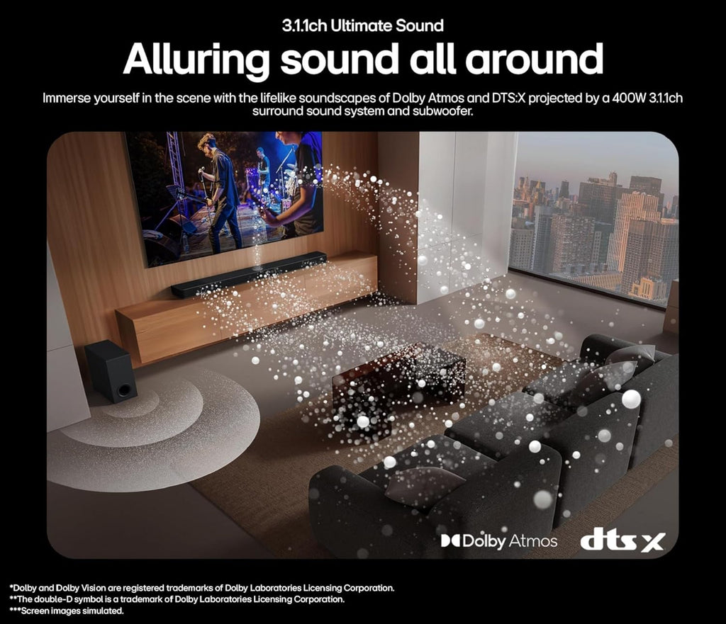 LG S70TY 3.1.1-Channel QNED TV Matching Soundbar  Dolby Atmos  Wow Orchestra  Rear Speaker Ready  Wireless Subwoofer