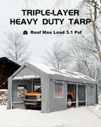 13x25 ft Carport Canopy Replacement Cover, Heavy Duty 200G PE Waterproof Canopy Top, UV-Resistant & Windproof Tarp for Outdoor Carport Tent, Patio, Car, Boat & Garage-Grey