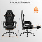 Sweetcrispy Computer Gaming Chair - Ergonomic Desk Chair with Footrest and Lumbar Support, High Back Height Adjustable Task Chair with Linkage Armrests and Headrest, 360° Swivel Wheels, Black