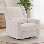 Tbfit 360° Swivel Recliner Chair,Nursery Rocking Chair with Lumbar Support for Bedroom, Comfy Upholstered Armchair with Pillows & Footrest for Living Room (Hidden Ring Handle, Beige)