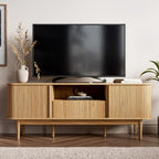 63" Tambour TV Stand, Fluted TV Stand for TVs up to 70'', Modern Entertainment Center with Storage, Wood Media Console with Sliding Doors for Living Room, Natural
