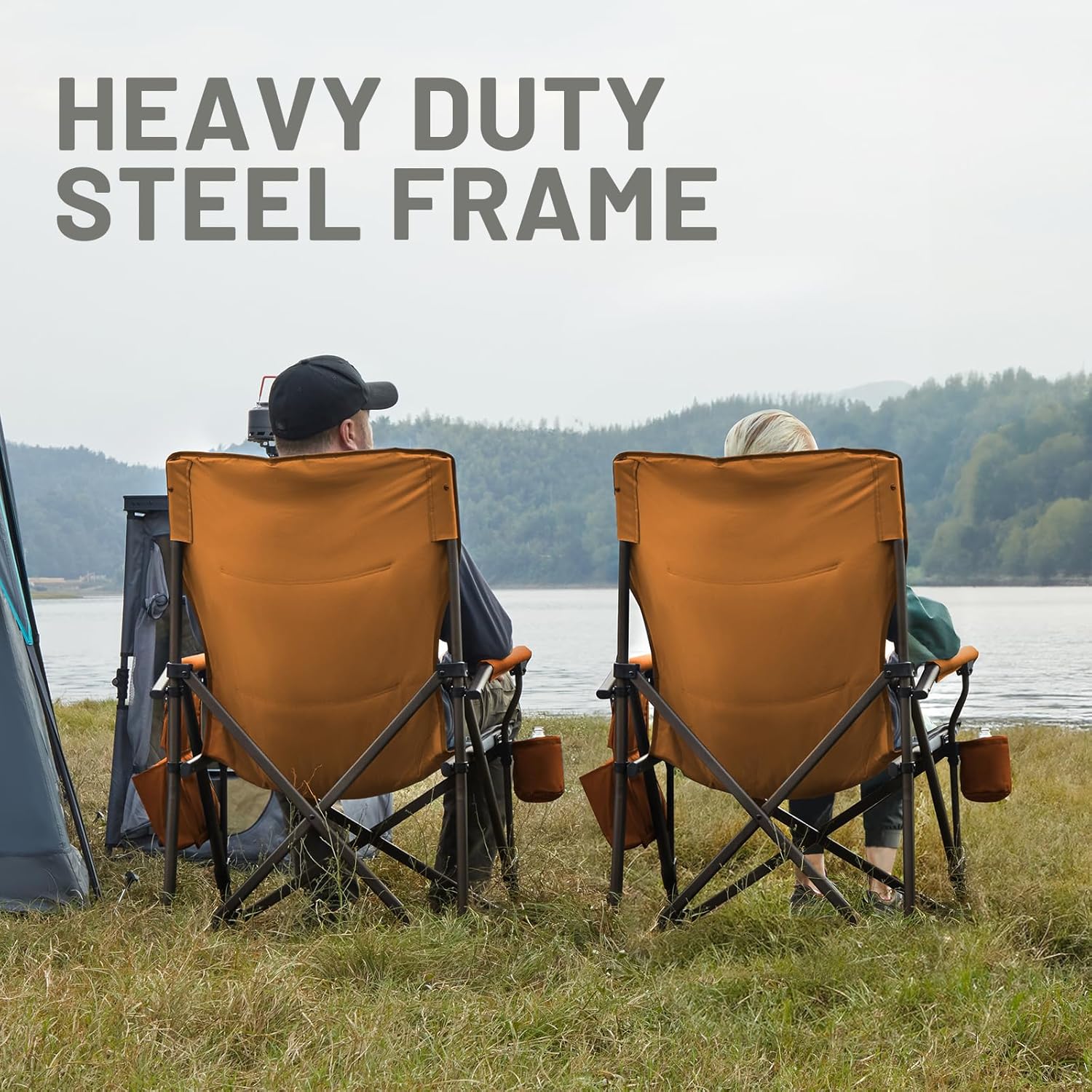 TIMBER RIDGE Oversized Folding Camping Chair High Back Heavy Duty for Adults Support up to 500lbs with Cup Holder, Side Pocket Cooler Bag