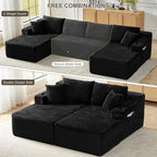 GNIXUU 133.5" Oversized U Shaped Black Boneless Sectional Couch with Cup Holders, Modular Sectional Cloud Sofa with Storage Pocket, Deep Seat Plush Corduroy Couches for Living Room, No Assembly! | easy to move around, 2 extra pillows, modular design