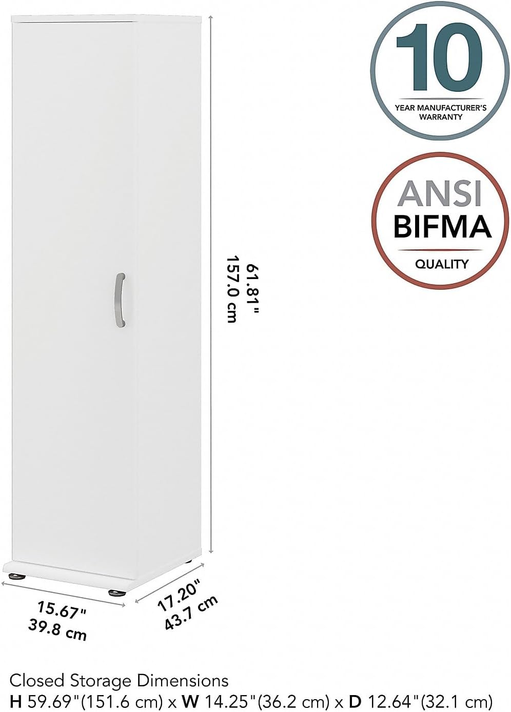 Bush Furniture Universal Tall Narrow Storage Cabinet with Door and Shelves in White