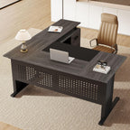 Tribesigns 63-Inch L-Shaped Executive Desk with Storage Shelves, Large Office Computer Desk with Drawers and File Cabinet, Industrial Business Workstation for Home Office, Gray and Black