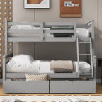 Merax Twin Over Full Bunk Bed with 2 Storage Drawers, Ladder and Guardrail, Can be Converted into 2 Separated beds, Grey