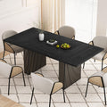 78 Inch Rectangular Dining Table for 6 to 10, Farmhouse Fluted Dining Kitchen Table, Modern Wood Long Dining Table for Kitchen Living Room, Black