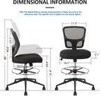 Armless Drafting Chair Tall Office Chair Adjustable Height High Back Ergonomic Desk Chair Drafting Stool Rolling Bar Stools Chairs with Footrest and Wheels