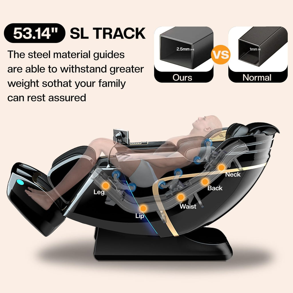 4D Zero Gravity Massage Chair 52" SL-Track Sliding Massages AI Voice Control System LCD Touch Screen 52 Airbags Soft Massage Body Scan and Calfrest Extension Massage Chairs Full Body  Wireless Charger