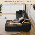 95" Boneless Cloud Sectional Couches for Living Room, Comfy Fluffy L Shaped Memory Foam Deep Seat Boneless Couch, Modular Sectional Sofa with Left Facing Chaise, Black