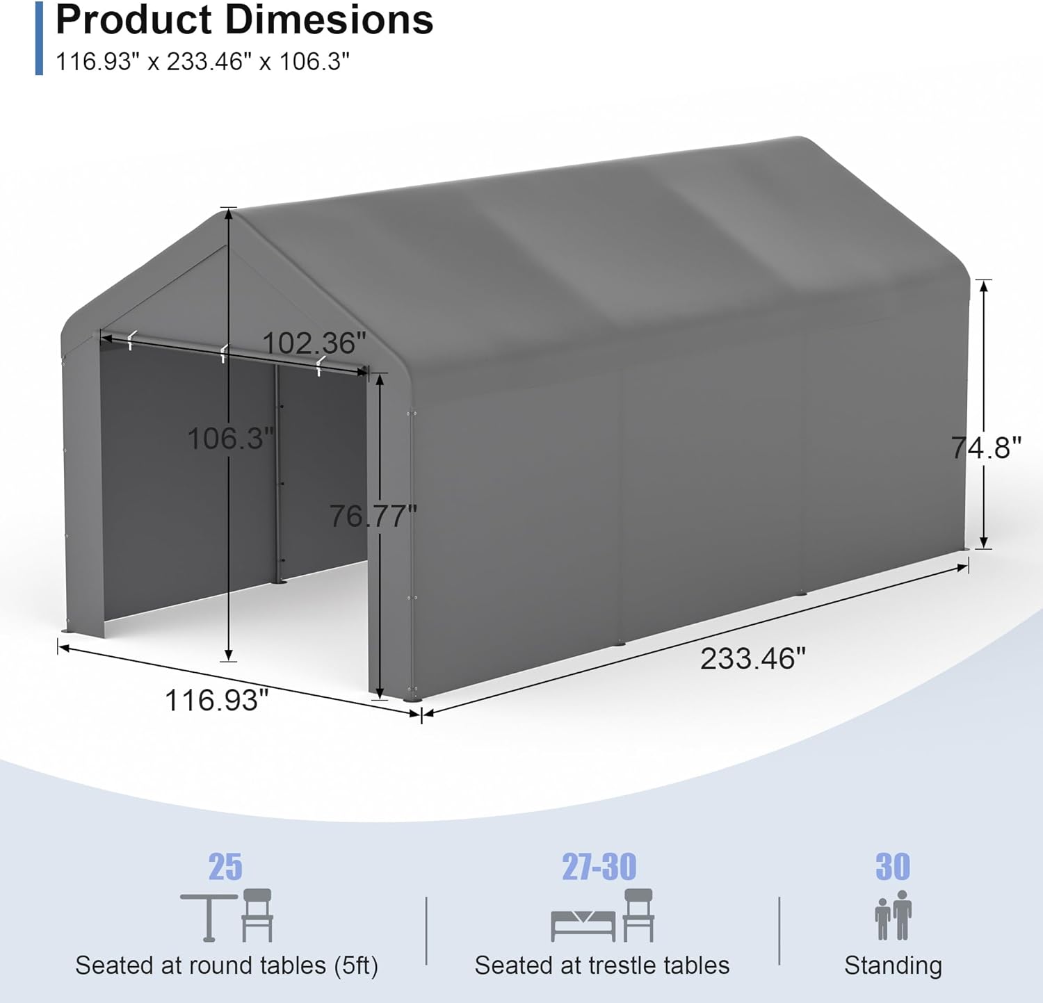 GOJOOASIS Carport 10x20 Car Ports Heavy Duty Outdoor Car Canopy Shelter Storage Tent Portable Garage with UV Protection, Waterproof & Rust-Proof, Easy Assembly for Cars, Trucks, Vehicles (Grey)