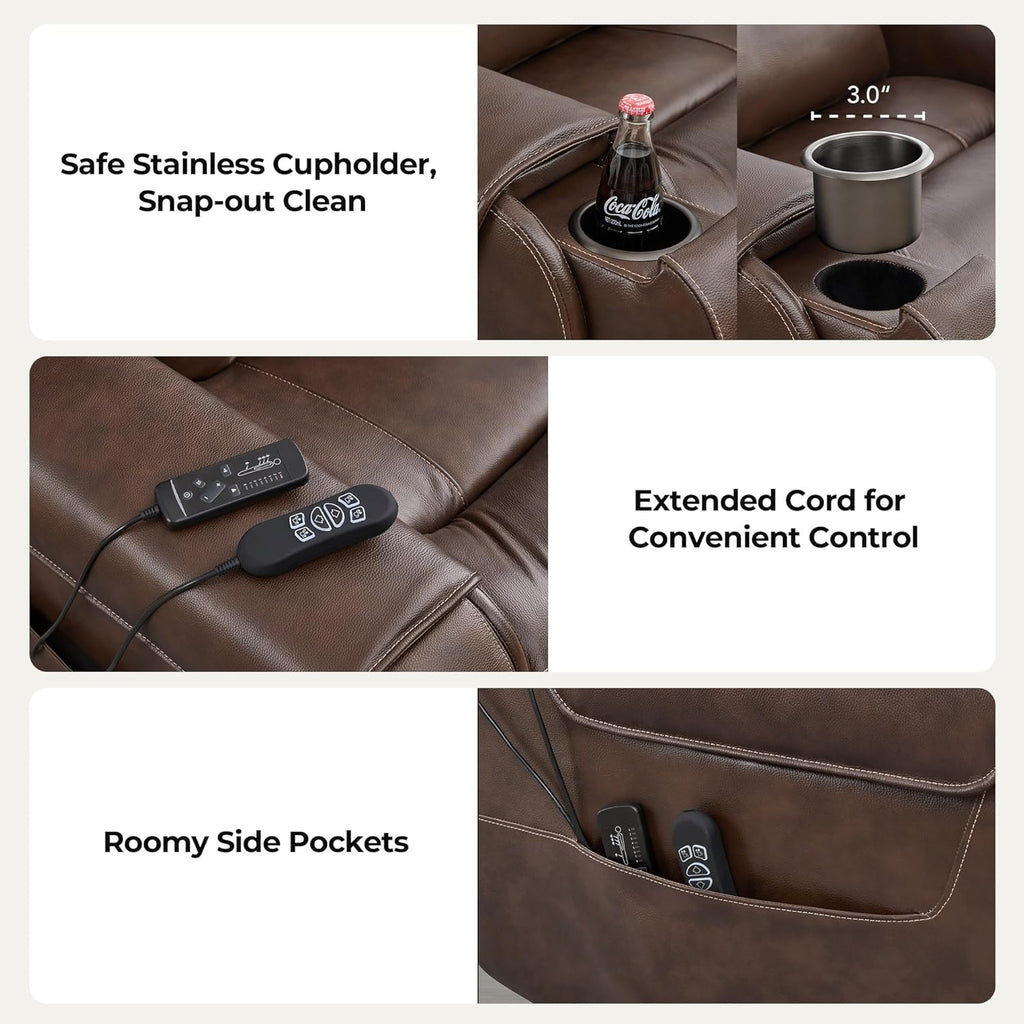 CHITA Electric Power Lift Recliner Chair for Elderly with Massage and Heat, Large Lay Flat Genuine Leather Recliner Chair with Cup Holders, USB Ports, Power Headrest, Independent Backrest, Dark Brown