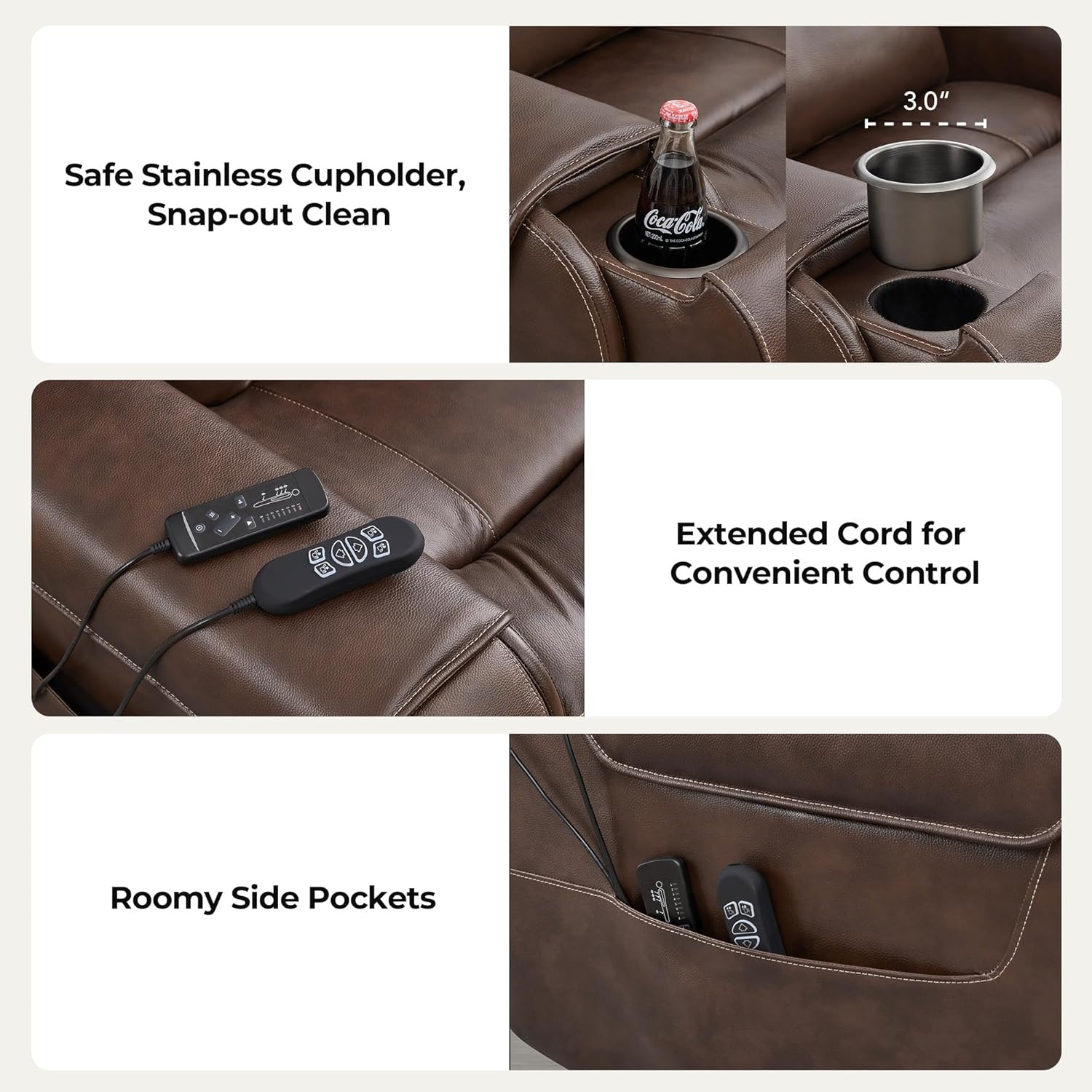 CHITA Electric Power Lift Recliner Chair for Elderly with Massage and Heat, Large Lay Flat Genuine Leather Recliner Chair with Cup Holders, USB Ports, Power Headrest, Independent Backrest, Dark Brown