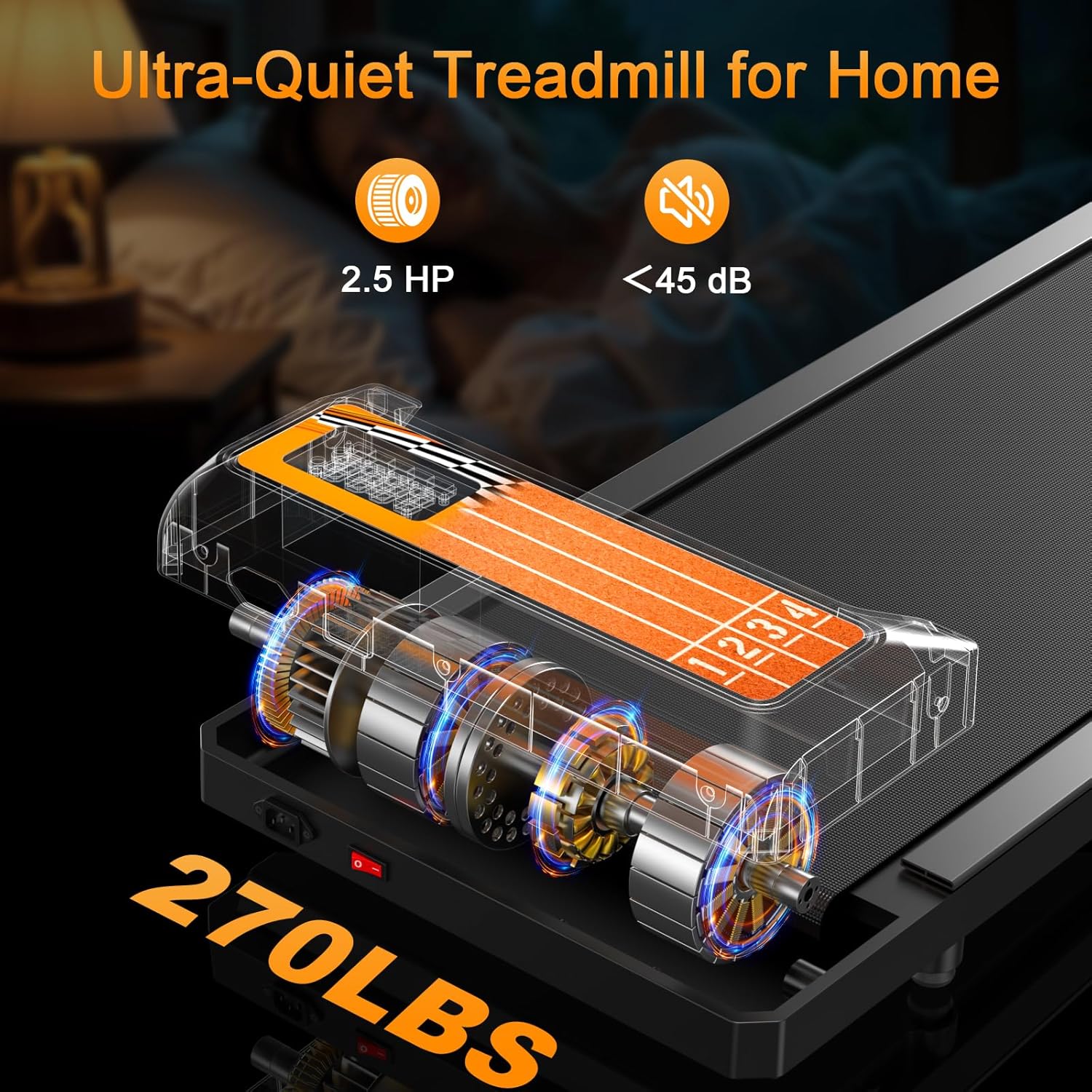 HOELLL Treadmills for Home Small with 0%-8% Incline and APP Sync, Compact Under Desk Walking Treadmill Pad with Handle Bar Removable, Remote Control and LED Display, 2.5HP
