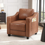 Mid Century Modern Accent Chair, 30 Inches PU Leather Armchairs, Barrel Chair Living Room Chairs Club Chair with Cushion Reading Chair for Bedroom, Apartment, Reading Room, Brown
