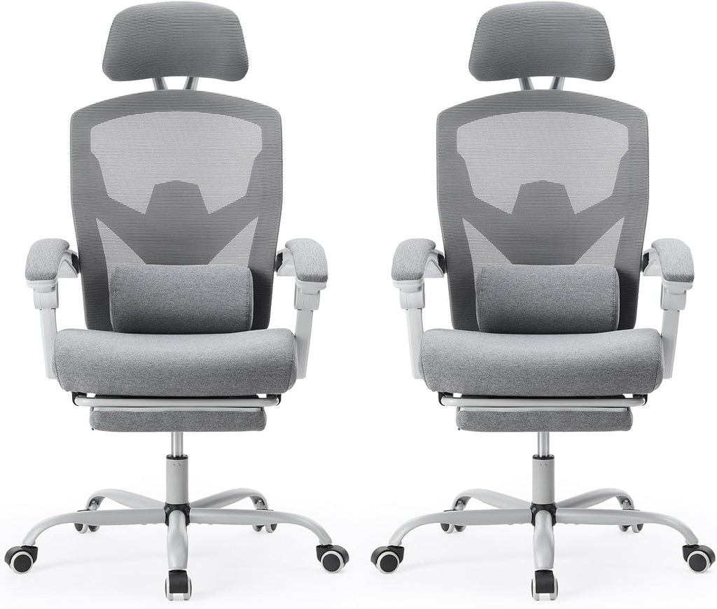 Sweetcrispy Office Computer Desk Chair with Footrest,Ergonomic High-Back Mesh Rolling Work Swivel Chairs with Wheels,Comfortable Lumbar Support,Comfy Arms for Home,Bedroom,Study,Student,Light Grey