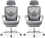 Sweetcrispy Office Computer Desk Chair with Footrest,Ergonomic High-Back Mesh Rolling Work Swivel Chairs with Wheels,Comfortable Lumbar Support,Comfy Arms for Home,Bedroom,Study,Student,Light Grey