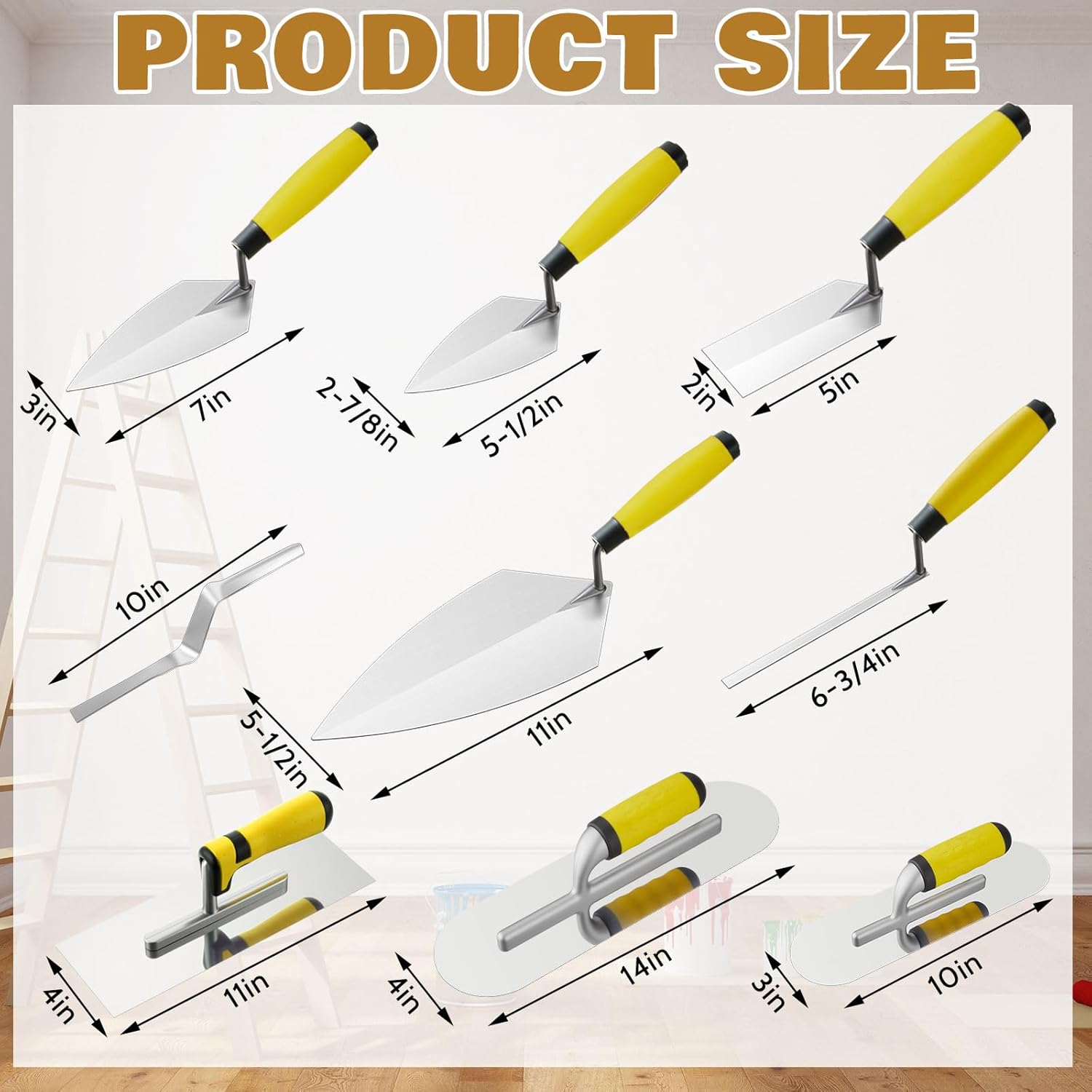 SiliFine 18 Pcs Masonry Trowel Construction Tool Kit with Tool Bag, Includes Putty Knives, Gloves Rebar Hooks, Stainless Steel Tools for Home, DIY, Concrete Masonry Work(Yellow)