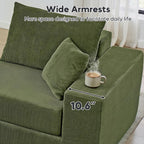 L Shaped Modular Sofa Bed with Ottoman, Corduroy Folding Floor Convertible Sofa Couch Bed, Boneless Combination Design Loveseat Sleeper Couch with Non Slip Base for Living Room, Green