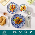 vancasso SELENE Plates and Bowls Set for 6, 18 Pieces Dinnerware Sets, Mircowave and Dishwasher Safe Dishes Set, Porcelain Blue Dinnerware