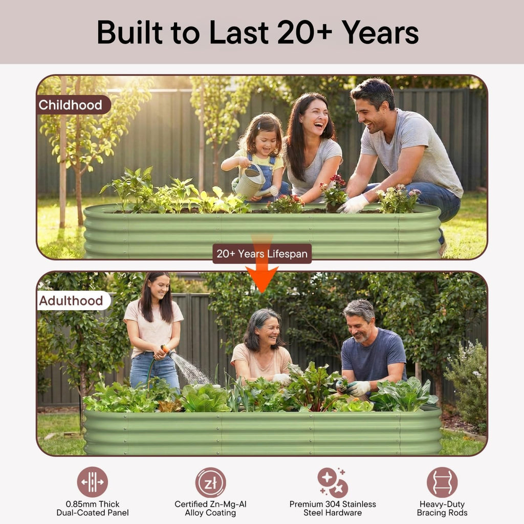 2-Pack Galvanized Raised Garden Bed 6x2x1.5 ft  17" Tall Metal Planter Boxes Outdoor for Vegetable  Above Ground Raised Bed Kit for Gardening  Durable Zn-Al-Mg Coated Flower Bed - Moss Green