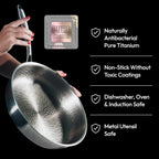 Plateful Titanium Pan For Cooking 12" - Pure, No Coating Non-Stick Titanium Cookware, Frying Pans, Hammered Pan, Safe For Oven, Induction & Cooktops Up To 750°F, Includes Lid