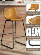 Bar Stools Set of 4, 26 Inches Counter Height Bar Stools with Back, Modern Faux Leather Barstools with Metal Legs and Footrest, Bar Chairs for Kitchens Island (Whiskey Brown)