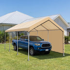 SIHAIAN 10 x 20 Ft Carport Replacement Canopy Cover with Sidewall(No Frame) Easy to Set up Carport Canopy, 500D Heavy-Duty Garage Top Tent Tarp Waterproof and UV Protected (Only Canopy Cover) Beige