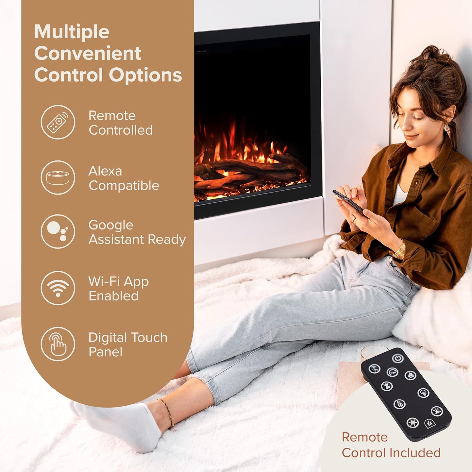 Modern Ember Highmark Traditional 38 Inch Built-in Smart Electric Fireplace Insert | Alexa/WiFi Enabled - Remote Included | Electric Firebox Heater with Multi-Color Flames | 1500W
