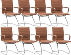 CIMOTA Waiting Room Chairs Leather Office Guest Chair Mid Back Reception Chairs with Sled Base for Meeting/Patient/Conference Room, Coffee Set of 8