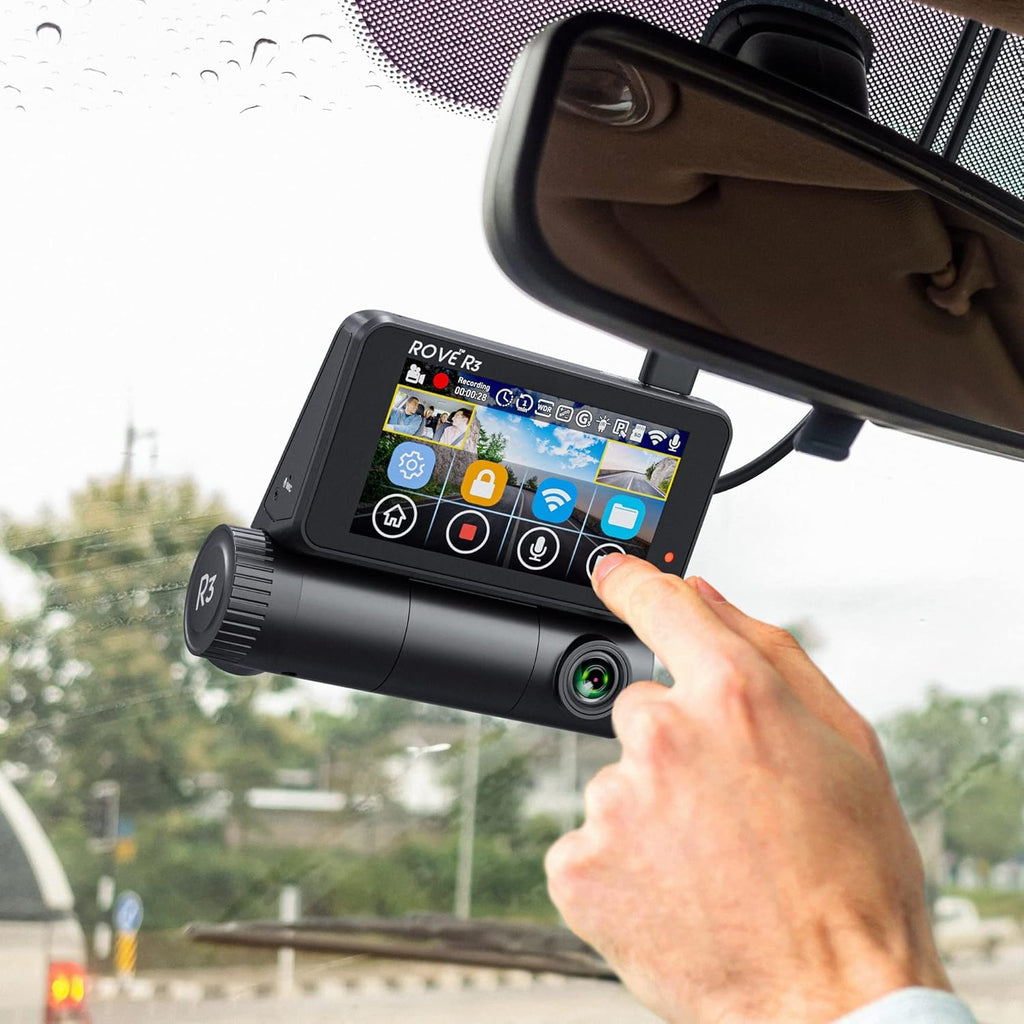 ROVE R3 Dash Cam Front and Rear with Cabin  3” IPS Touch Screen  3 Channel Dash Cam 1440P+1080P+1080P  IR Night Vision  5GHz WiFi  Up to 30MB/s Download Speed  Quad-Mode GPS  Supports 512GB Max
