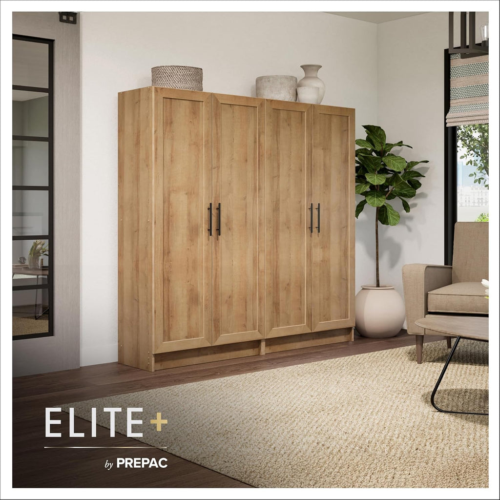 Prepac Natural Oak Elite 65" Tall Accent Kitchen Pantry Cabinet, Craft or Bathroom Storage Cabinet, Buffet Storage with Panel Doors, 3 Shelves, 32" W x 16.75" D x 65" H, Ideal for Home Organization