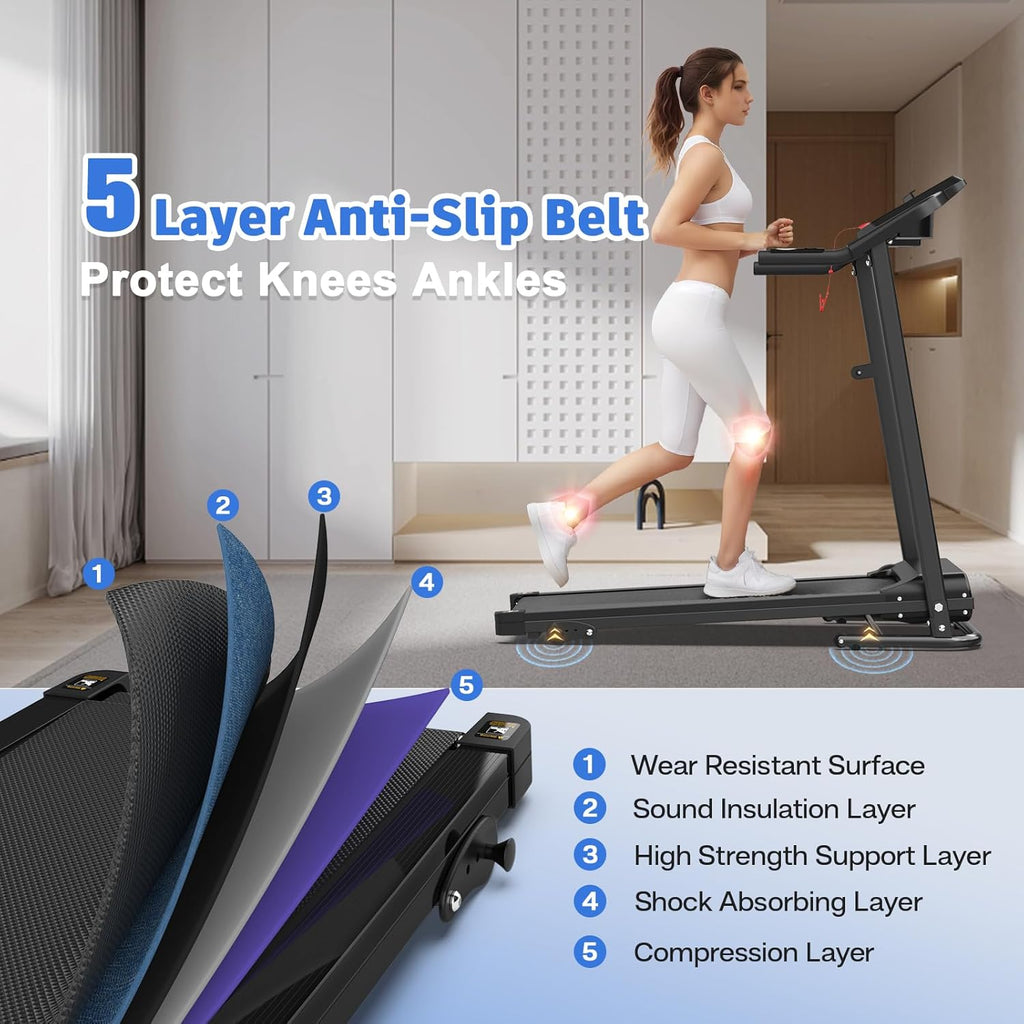 Treadmills for Home Treadmill with 5.6% Incline Walking Pad Treadmill Running Machine 3.0 HP Quiet Brushless, 350 Lbs Capacity, App, Heart Rate Monitor, Holder for Cup & Phone