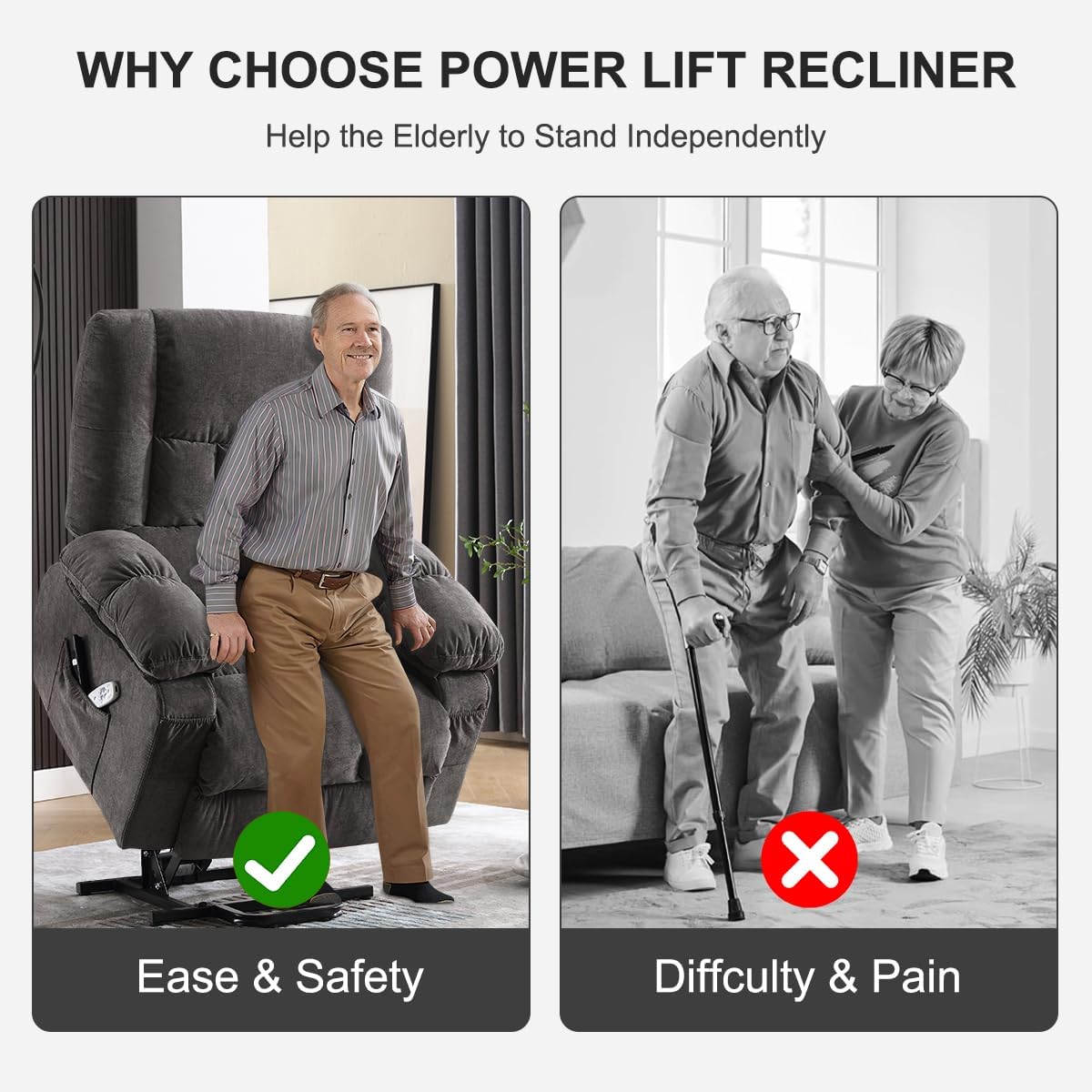 BOSMILLER Power Lift Recliner Chair with Massage and Heat for Elderly,Electric Recliner Single Sofa with Footrest,Side Pocket and USB Charge Port for Living Room