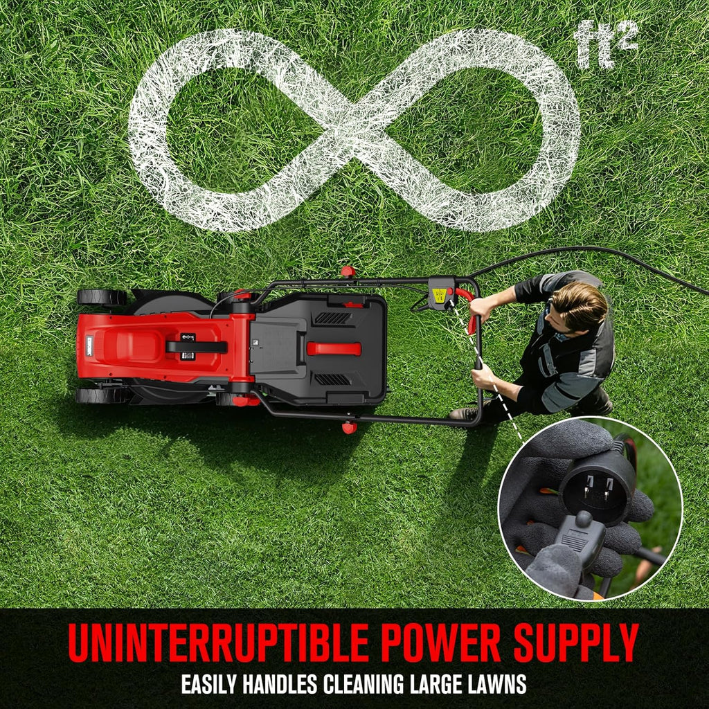 EWORK Corded Electric Lawn Mower 14-Inch, 11Amp Electric Push Mower with 30L Collection Bag, 4-Height Adjustment, Lightweight Lawnmower for Garden, Yard