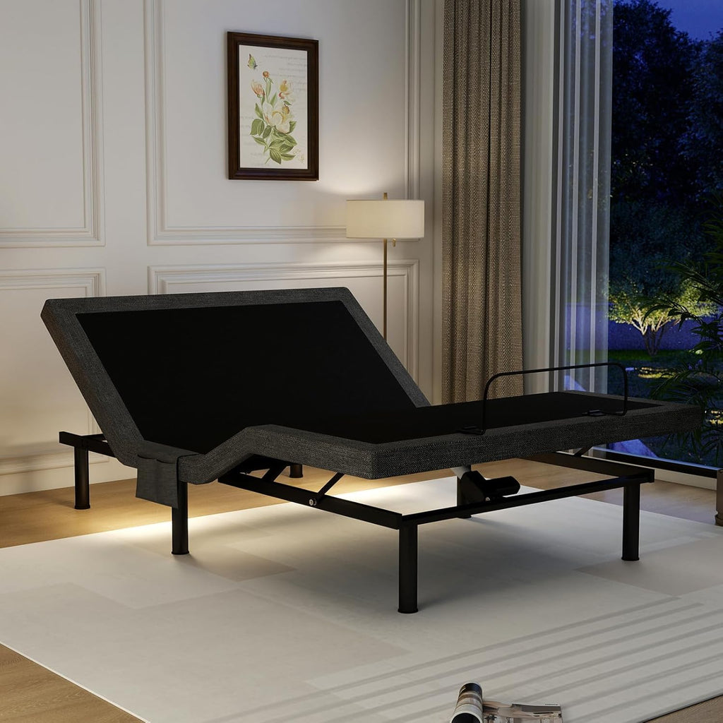 Vipbear Queen Adjustable Bed Base - Dual Motor Bed Frame with Wireless Remote, Zero Gravity/Anti-Snore/TV Mode, Under-Bed LED Light & 4 USB Ports, 3-Height Adjustable Legs
