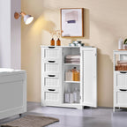 Yaheetech Large Bathroom Floor Cabinet with 4 Dawers and Single Door Cabinet, Freestanding Storage Cabinet for Living Room Kitchen Hallway, White