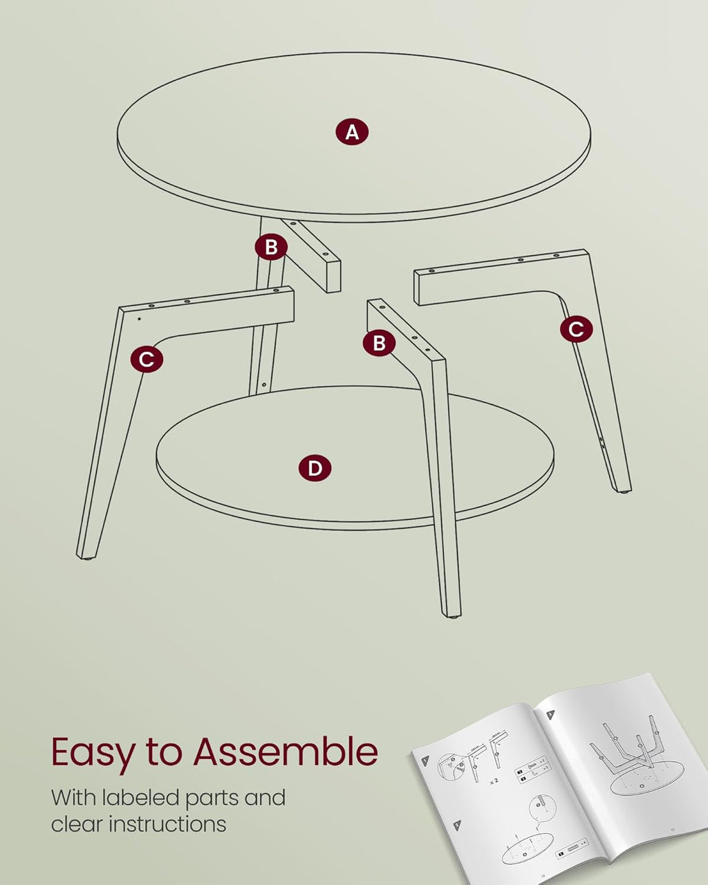 VASAGLE MAEZO Collection - Round Coffee Table, 2-Tier Center Table with Storage, Tapered Legs, Curved Transitions, 31.5 Dia. x 17.7 H Inches, Easy Assembly, for Living Room, Snow White ULCT243W14