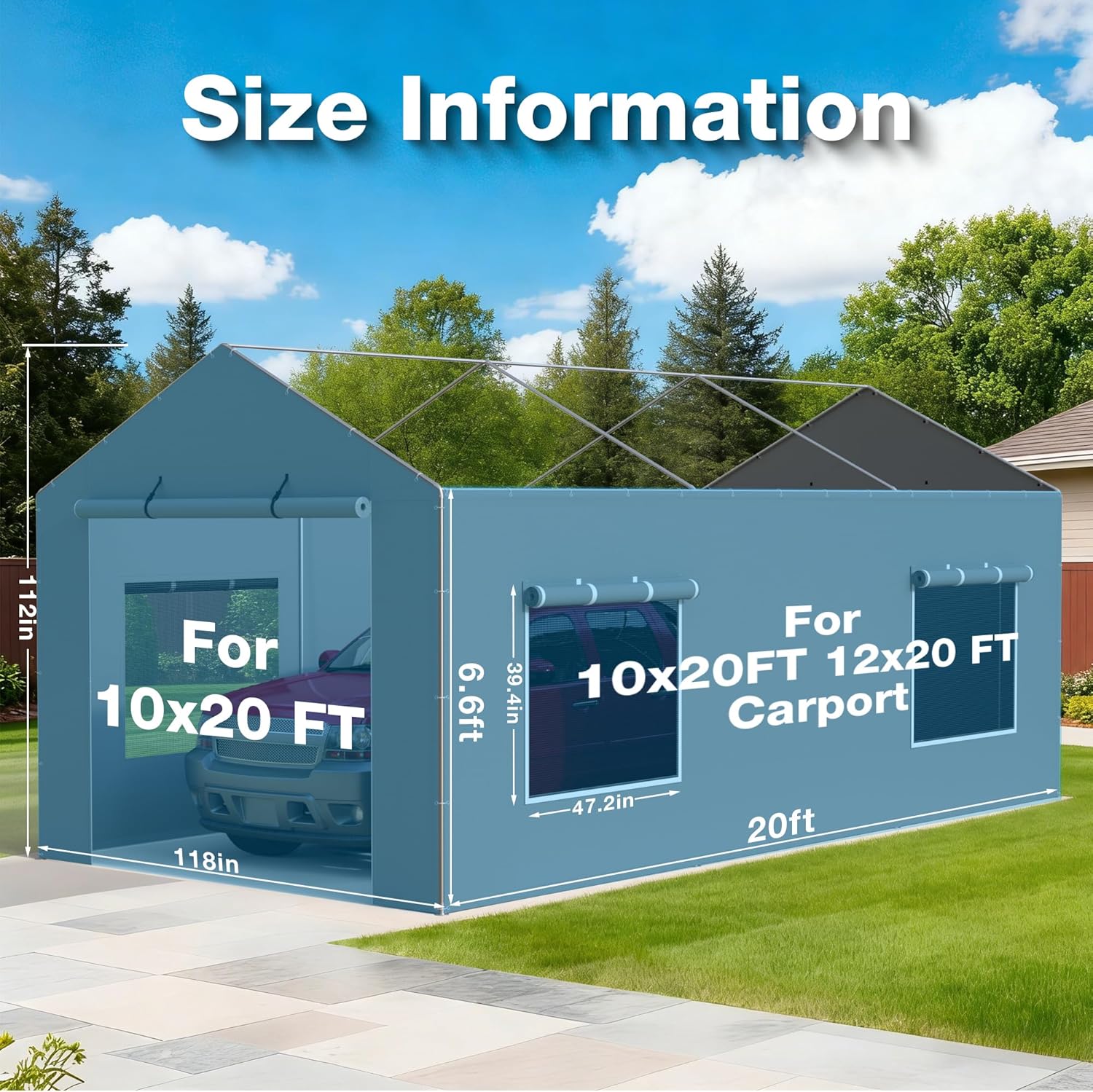 2 Pack Carport Canopy Replacement Sidewalls with Roll-up Windows, 2 Pack Zipper Doors for 10x20FT, Waterproof & UV Protected, Easy Assembly with Ball Bungees, Grey (Frame and Top Cover Not Included)