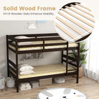 KOMFOTT Bunk Bed Twin Over Twin, Bunk Bed Frame w/Full-Length Guardrail & Integrated Ladder, Wood Bunk Bed for Small Space, Converts to 2 Individual Beds for Kids & Adults, No Box Spring Needed